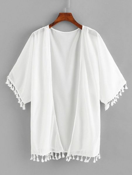 fringe trim open front kimono m6nb#, White;black 
fringe trim open front kimono m6nb#, White;black