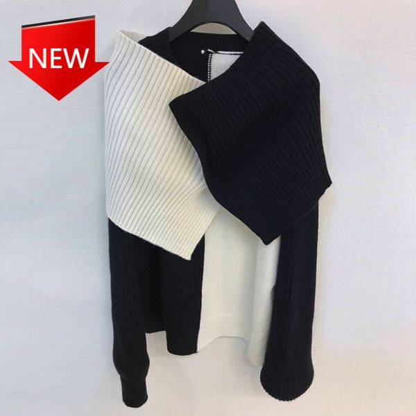 long sleeve women sweater all match knitting jumpers black white contrast color irregular pullovers sweater asymmetry plus size h1211, White;black
long sleeve women sweater all match knitting jumpers black white contrast color irregular pullovers sweater asymmetry plus size h1211, White;black