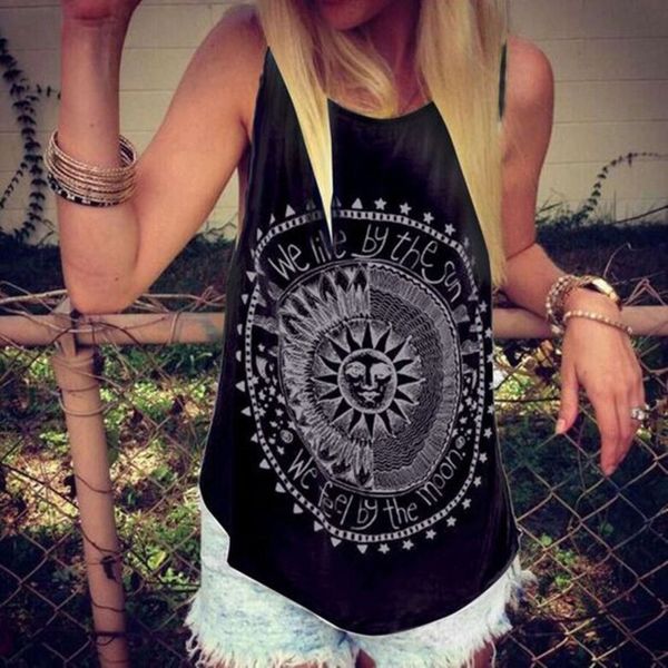 sun print sleeveless for women sun print sleeveless t-shirt for women t-shirt t-shirt loye6, White