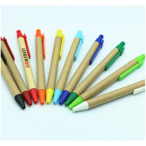 Promotional Students Ballpoint Pens Eco-friendly Paper Ballpoint Pens Custom Logo School Supplies Stationery Plastic Clip Pens Dh1334
