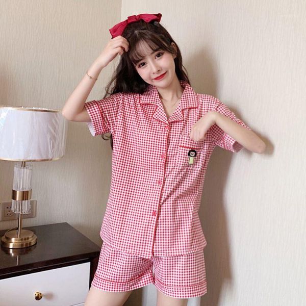 2020 plaid pajamas suit summer sweet cute short sleeve shorts 2 pcs sleepwear set women home wear1, Black;red
2020 plaid pajamas suit summer sweet cute short sleeve shorts 2 pcs sleepwear set women home wear1, Black;red