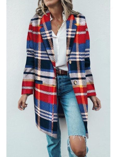 women's casual blazer fashion lapels contrast color plaid print loose long coat women1, White;black
women's casual blazer fashion lapels contrast color plaid print loose long coat women1, White;black
