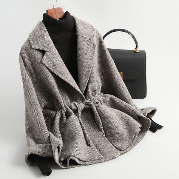 women's 2021 winter fall woollen mixtures plus size short belt thin double-sided wool p121 coat onlv, Black
women's 2021 winter fall woollen mixtures plus size short belt thin double-sided wool p121 coat onlv, Black