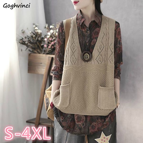 women sweater vest autumn retro pockets sleeveless solid v-neck plus size 4xl loose korean style trendy casual chic female daily, White;black
women sweater vest autumn retro pockets sleeveless solid v-neck plus size 4xl loose korean style trendy casual chic female daily, White;black