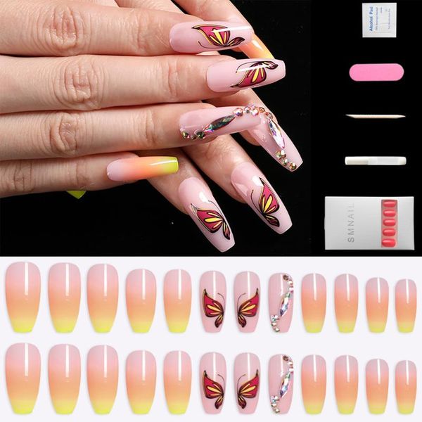 false nails 24 pcs/box butterfly pattern long stiletto coffin fake press on acrylic nail tips manicure tools, Red;gold
false nails 24 pcs/box butterfly pattern long stiletto coffin fake press on acrylic nail tips manicure tools, Red;gold