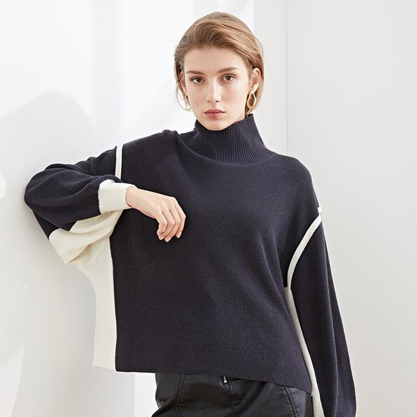 women's sweaters winter fashion simple loose high collar long sleeve color matching wool sweater for women clothes, White;black
women's sweaters winter fashion simple loose high collar long sleeve color matching wool sweater for women clothes, White;black