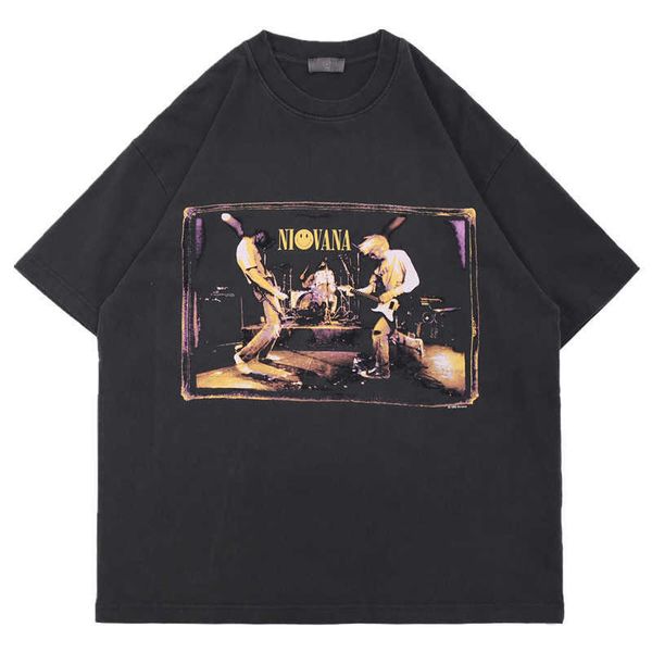men's t-shirts high street tide brand rock band concert print used washing water short sleeve loose round neck t-shirt, White;black
men's t-shirts high street tide brand rock band concert print used washing water short sleeve loose round neck t-shirt, White;black