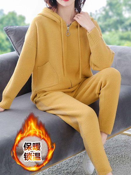 casual fashion sportswear suit women autumn and winter foreign style reduced age loose show thin knitted two-piece sweater set thickened, Gray 
casual fashion sportswear suit women autumn and winter foreign style reduced age loose show thin knitted two-piece sweater set thickened, Gray