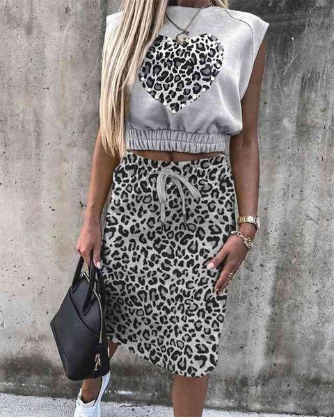 leopard heart print tank vest drawstring skirt two piece suit set short waist women clothes summer dress, Gray
leopard heart print tank vest drawstring skirt two piece suit set short waist women clothes summer dress, Gray
