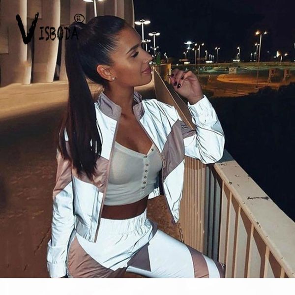 women tracksuits 2 piece set reflective zip crop pants windbreaker fashion female loose glow jacket coat trousers plus size sh190916, Black;white
women tracksuits 2 piece set reflective zip crop pants windbreaker fashion female loose glow jacket coat trousers plus size sh190916, Black;white