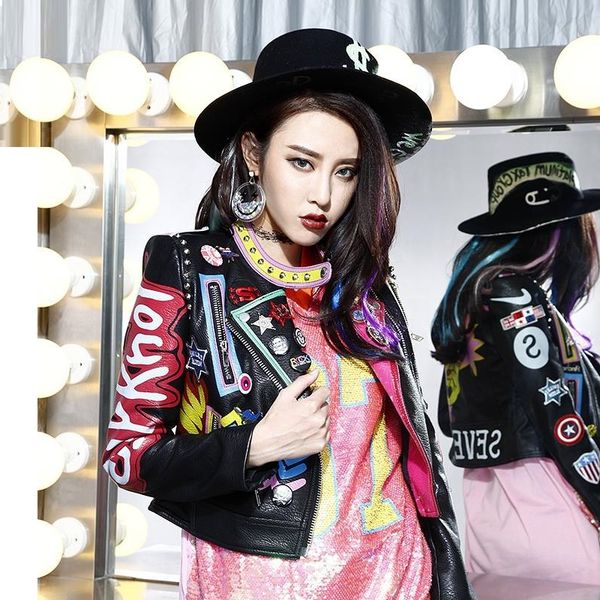 new women's fashion melinda style design leather zipper jacket letter graffiti print pattern coat bomber jacket woman, Black
new women's fashion melinda style design leather zipper jacket letter graffiti print pattern coat bomber jacket woman, Black