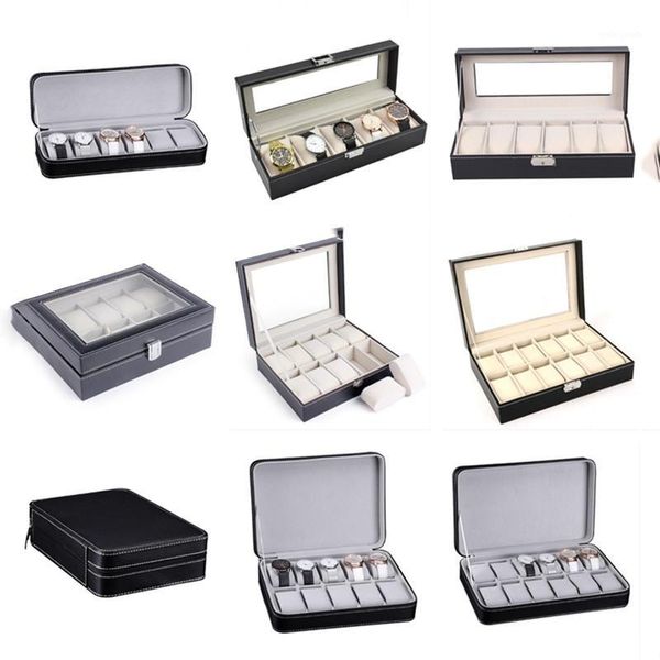 5/6/10/12 Slots Watch Box Portable Pu Leather Zipper/lock Quartz Watches Case Holder Organizer Jewelry Display Boxes Gift1