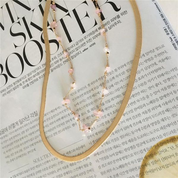 pretty gold color plating light pink natural stone with flat snake layered necklace for women elegant gorgeous lady decoration, Silver
pretty gold color plating light pink natural stone with flat snake layered necklace for women elegant gorgeous lady decoration, Silver