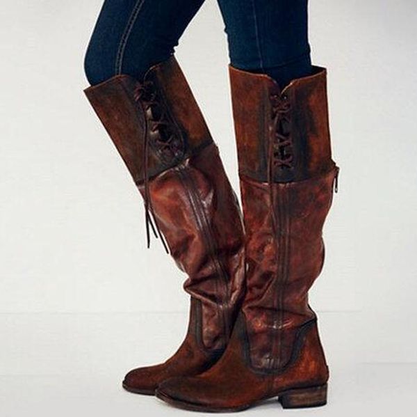 women knee high boots low heels shoes woman booties vintage pu leather lace-up shoe chaussures femme zapatos mujer sapato k0012, Black
women knee high boots low heels shoes woman booties vintage pu leather lace-up shoe chaussures femme zapatos mujer sapato k0012, Black