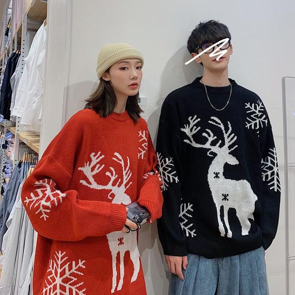 men's sweaters korean thickened sweater personality christmas deer embroidery young couple knit 2021 autumn winter pullover, White;black
men's sweaters korean thickened sweater personality christmas deer embroidery young couple knit 2021 autumn winter pullover, White;black