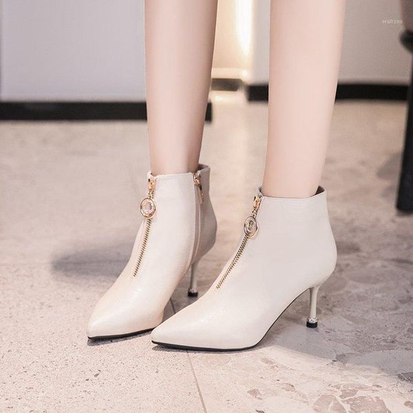boots women 2020 autumn ankle boots for women thin heel zipper casual female shoes leather botas mujer q11-021, Black