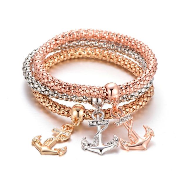 charm bracelets 3pcs anchor hook crystal rose gold elastic popcorn bangle femme gift for women fashion gemetric jewelry 2021, Golden;silver
charm bracelets 3pcs anchor hook crystal rose gold elastic popcorn bangle femme gift for women fashion gemetric jewelry 2021, Golden;silver