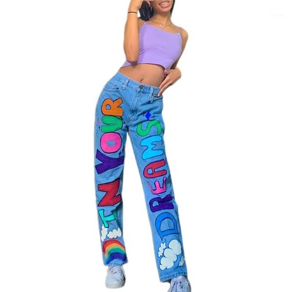 2020 letter print fashion streetwear jeans women high waist baggy vintage straight trousers leisure female cargo denim pants1, Blue 
2020 letter print fashion streetwear jeans women high waist baggy vintage straight trousers leisure female cargo denim pants1, Blue