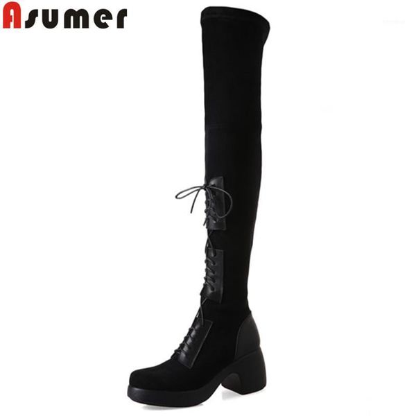 asumer 2020 new stretch+cow leather boots women round toe slip on over the knee boots thick heels autumn winter platform1, Black
asumer 2020 new stretch+cow leather boots women round toe slip on over the knee boots thick heels autumn winter platform1, Black