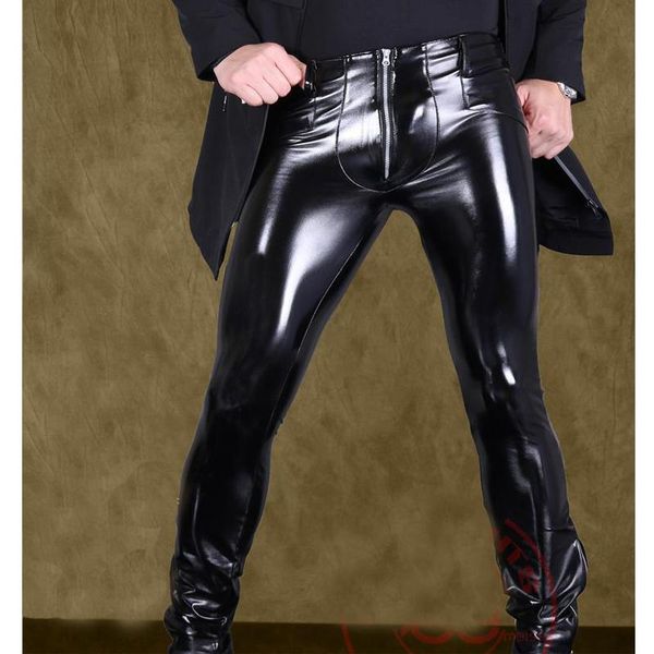 men's pants men high elastic pvc shiny pencil faux leather fashion punk zipper front glossy gay wear f116, Black
men's pants men high elastic pvc shiny pencil faux leather fashion punk zipper front glossy gay wear f116, Black
