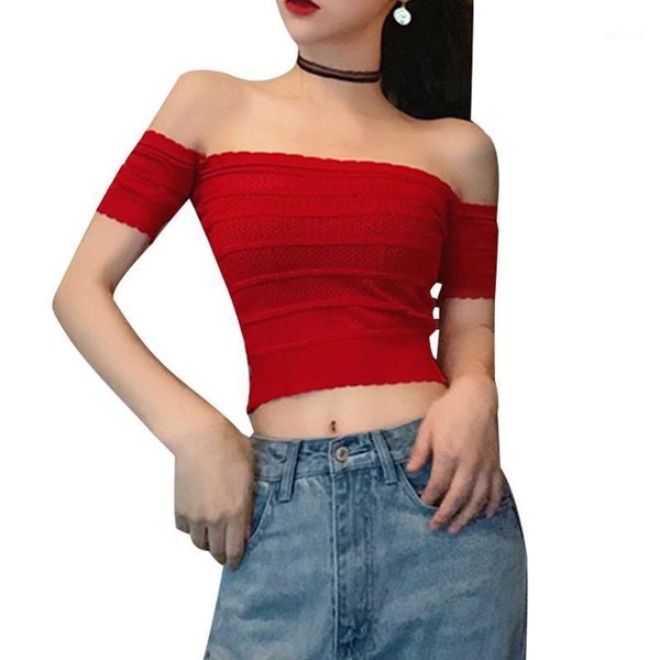 women clothes short sleeve off shoulder crop summer fashion hollow out solid color 1, White
women clothes short sleeve off shoulder crop summer fashion hollow out solid color 1, White