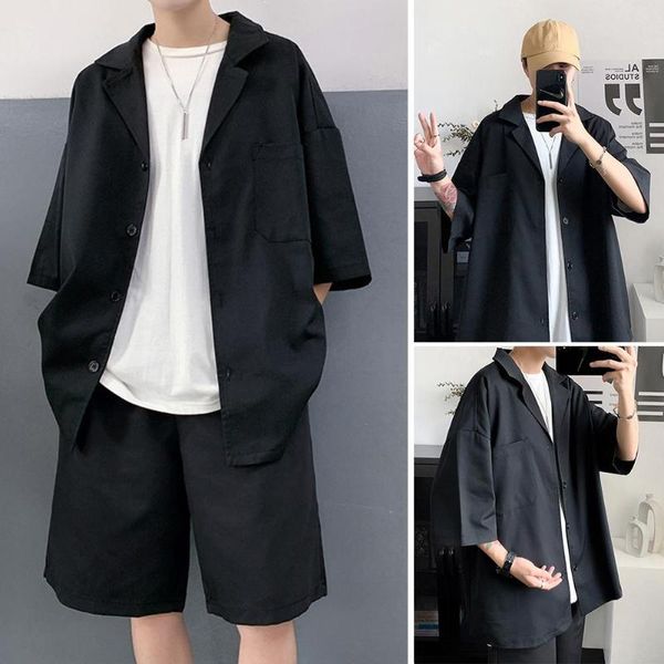 men summer fashion casual short sleeves pockets shirt shorts pants suit loose straight cylinder active pants, Gray
men summer fashion casual short sleeves pockets shirt shorts pants suit loose straight cylinder active pants, Gray