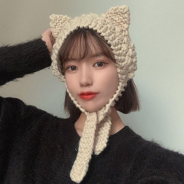 hat winter women's cute cat ear woolen hat beige black brown warm lace knitted for girls, Blue;gray
hat winter women's cute cat ear woolen hat beige black brown warm lace knitted for girls, Blue;gray