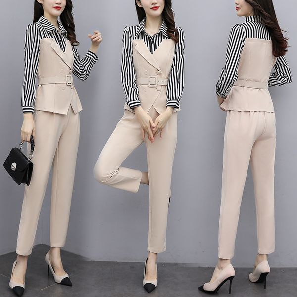 korean-style blazer and pair of women's trousers contrast jacket double breasted conbinaison femme bsqn, White;black
korean-style blazer and pair of women's trousers contrast jacket double breasted conbinaison femme bsqn, White;black