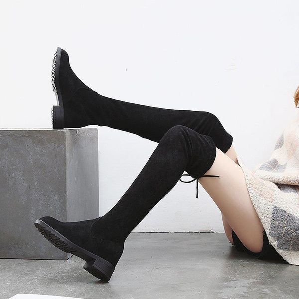autumn and winter lace up over knee boots, thick heel and flat bottom show thin elastic boots, women's over knee boots1, Black
autumn and winter lace up over knee boots, thick heel and flat bottom show thin elastic boots, women's over knee boots1, Black