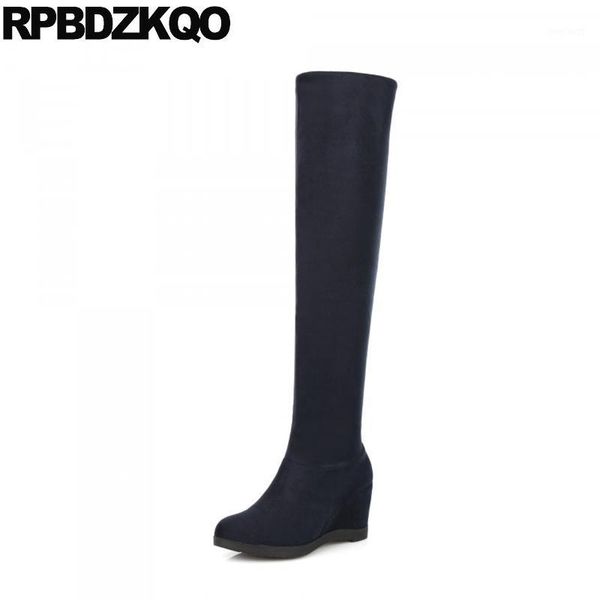 big size slip on navy blue high heel hidden fashion wedge fur long winter over the knee suede slim thigh women boots shoes 101, Black
big size slip on navy blue high heel hidden fashion wedge fur long winter over the knee suede slim thigh women boots shoes 101, Black