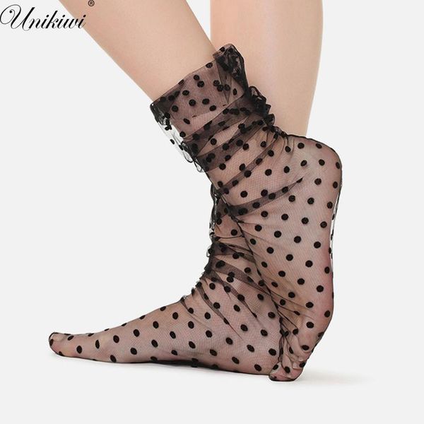 unikiwi.women's harajuku breathable transparent mesh small polka dots socks.lady net yarn fishnet dots socks female hosiery sox1, Black;white 
unikiwi.women's harajuku breathable transparent mesh small polka dots socks.lady net yarn fishnet dots socks female hosiery sox1, Black;white