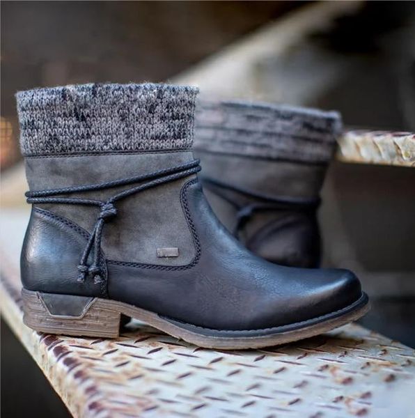 women boots 2020 winter warm ankle boots vintage lace up ladies snow knitted patchwork zip up casual female shoes, Black
women boots 2020 winter warm ankle boots vintage lace up ladies snow knitted patchwork zip up casual female shoes, Black