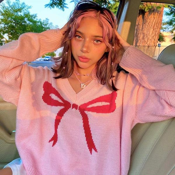 women's sweaters casual pink sweat cute y2k knit sweater autumn winter print jumper women v neck loose warm pullover korean fashion, White;black
women's sweaters casual pink sweat cute y2k knit sweater autumn winter print jumper women v neck loose warm pullover korean fashion, White;black