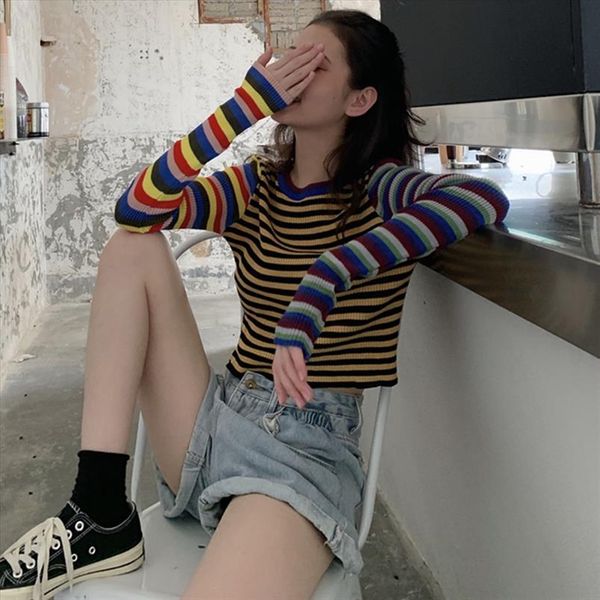 women sweaters long sleeve causal female o neck crop fashion stripe patchwork streetwear women casual sweaters, White;black
women sweaters long sleeve causal female o neck crop fashion stripe patchwork streetwear women casual sweaters, White;black
