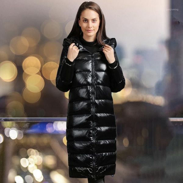 female 2019 europe and the united states new bright face slim thickening hooded white duck down long down jacket1, Black
female 2019 europe and the united states new bright face slim thickening hooded white duck down long down jacket1, Black