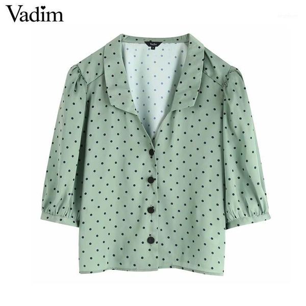 women's blouses & shirts vadim women elegant polka dot half sleeve turn down collar female office wear casual blusas lb6571, White
women's blouses & shirts vadim women elegant polka dot half sleeve turn down collar female office wear casual blusas lb6571, White