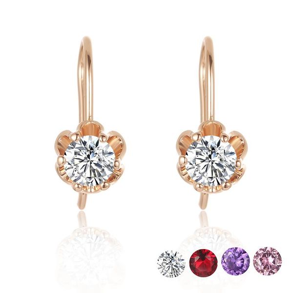 fashion jewelry 5 color womens 585 rose gold color flowers shaped dangle earrings white red cubic zircon hanging party earring, Silver