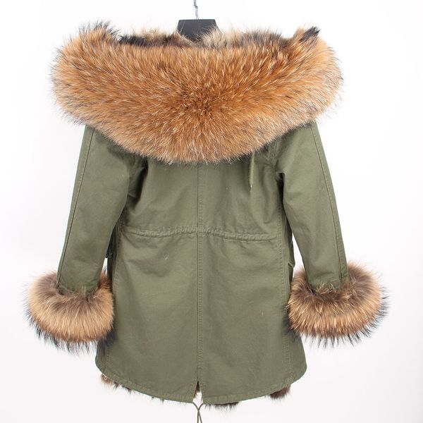 

maomaokong real fox fur coat winter jacket women long parka natural raccoon fur collar hood thick warm real fur liner parkas lj201203, Black