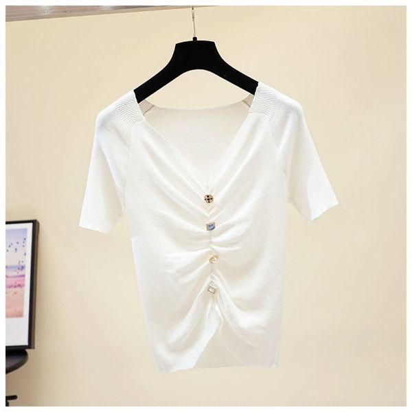 pzen3 korean chic versatile and slim v-neck knitwear tt-shirt shirt short sleeve knitted with slim design and ice silk knitwear 6vjnr, White;black 
pzen3 korean chic versatile and slim v-neck knitwear tt-shirt shirt short sleeve knitted with slim design and ice silk knitwear 6vjnr, White;black