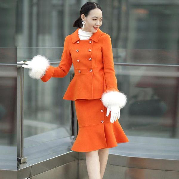 customize high end handmade two-piece cashmere wool fish tail skirt suits orange color luxury formal women's 2 pieces set, White
customize high end handmade two-piece cashmere wool fish tail skirt suits orange color luxury formal women's 2 pieces set, White