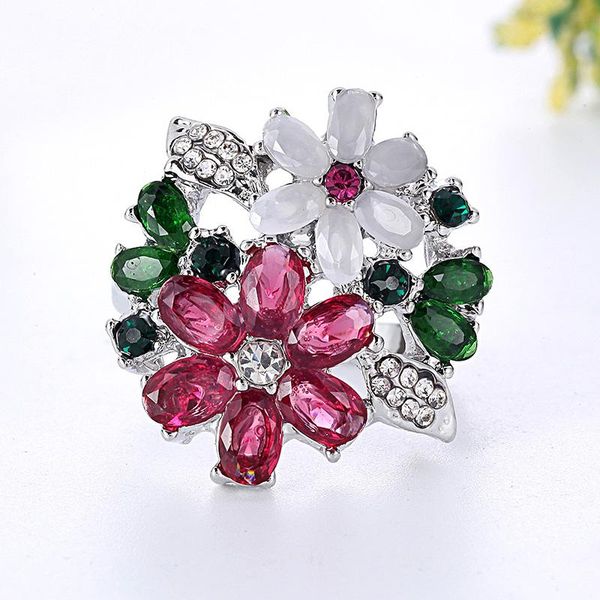 

cluster rings trendy unique design fashion flower ring multicolor zircon wedding bijoux jewelry cute flowers for women wholesale 30k822, Golden;silver