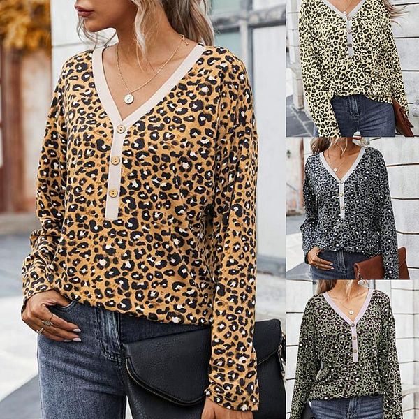 for woman slim tees womens designer luxury tshirts fashion long sleeved v neck leopard print spring, White
for woman slim tees womens designer luxury tshirts fashion long sleeved v neck leopard print spring, White