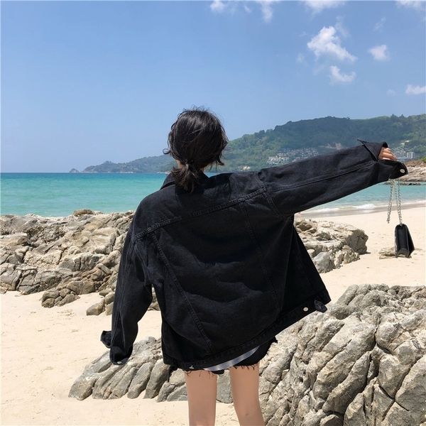 spring new black denim coat female loose vintage jeans jacket-music of the tide womens jackets 201102, Black;brown
spring new black denim coat female loose vintage jeans jacket-music of the tide womens jackets 201102, Black;brown