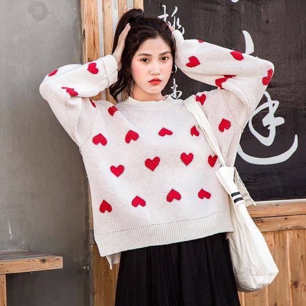 female korean kawaii cute loose round neck color love sweater womens sweaters japanese harajuku ulzzang clothing for women, White;black
female korean kawaii cute loose round neck color love sweater womens sweaters japanese harajuku ulzzang clothing for women, White;black