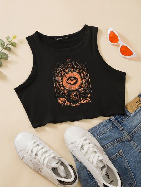 graphic print crop tank d90r#, White