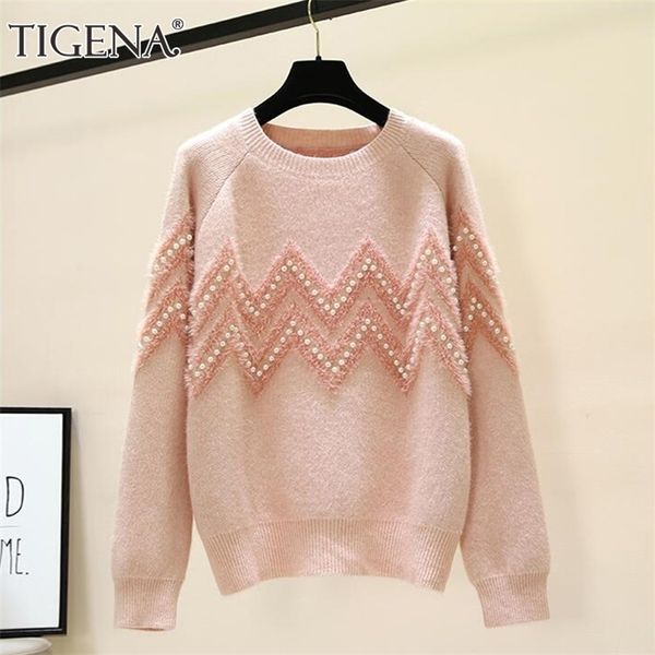 tigena beautiful beading loose knit warm winter sweater women korean cute long sleeve pullover jumper female knitwear pink 201130, White;black
tigena beautiful beading loose knit warm winter sweater women korean cute long sleeve pullover jumper female knitwear pink 201130, White;black