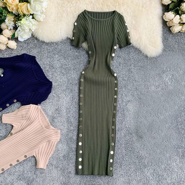 mvgirlru solid round collar short sleeve slim dresses women sides buttons design sheath knit dress, Gray
mvgirlru solid round collar short sleeve slim dresses women sides buttons design sheath knit dress, Gray