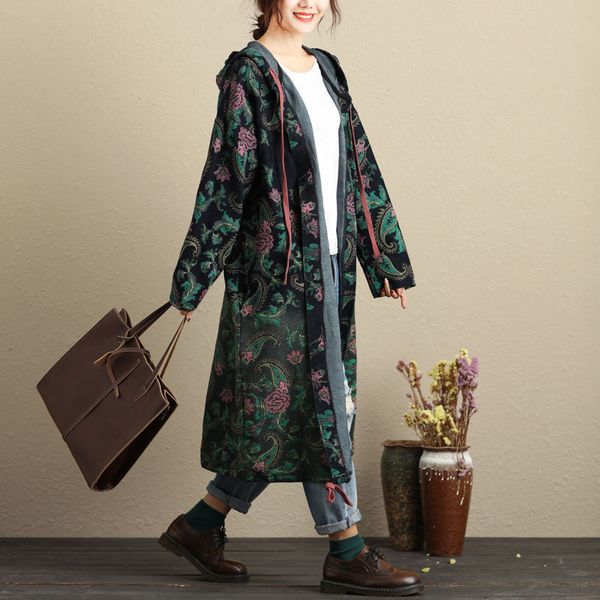 women autumn hooded long trench coat outwear spring ladies plus size print floral cardigans tapestry streetwear women clothes 201031, Tan;black
women autumn hooded long trench coat outwear spring ladies plus size print floral cardigans tapestry streetwear women clothes 201031, Tan;black