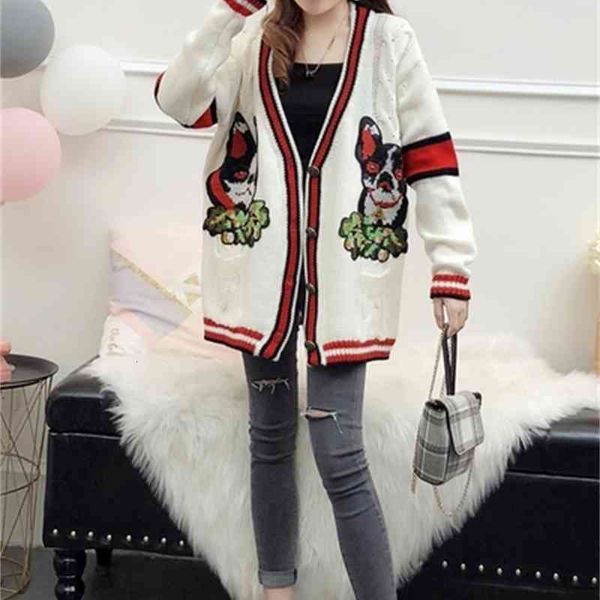 women's sweaters seiwnibu runway women knitted sweater dog embroidery red striped contrast beige knitting loose v-neck cardigan female, White;black
women's sweaters seiwnibu runway women knitted sweater dog embroidery red striped contrast beige knitting loose v-neck cardigan female, White;black