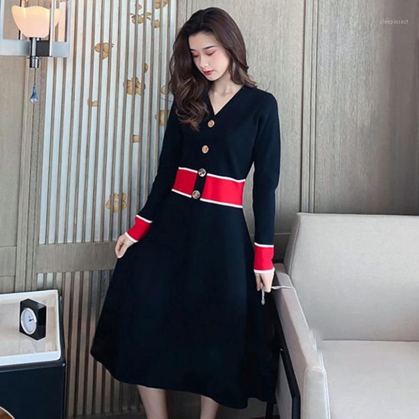 winter knitted sweater dress women a-line dress patchwork color v-neck long sleeve midi elegant ladies vestidos1, Black;gray
winter knitted sweater dress women a-line dress patchwork color v-neck long sleeve midi elegant ladies vestidos1, Black;gray